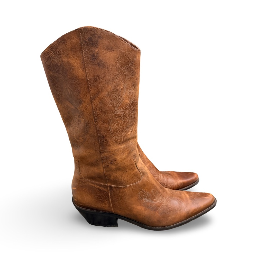 Matisse Brown Leather Cowboy Boots with Embossed Detailing Size 8
